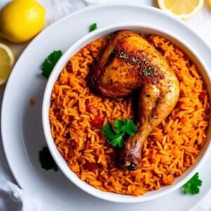 Smokey jollof rice with chicken