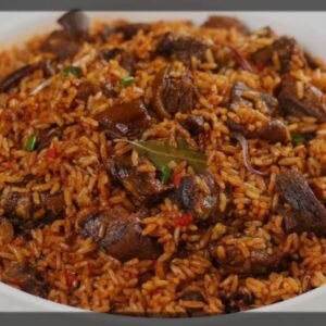 Goat meat jollof rice
