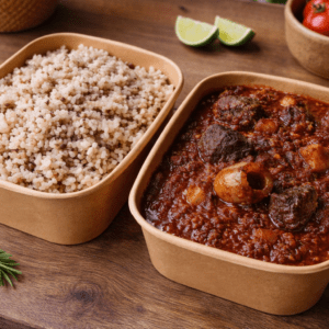 Ofada rice and red ofada sauce