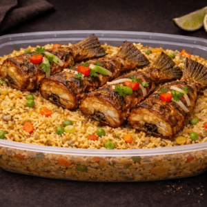 Nigerian fried rice and fried fish