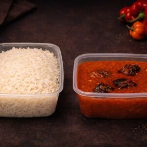 Rice and fried beef stew